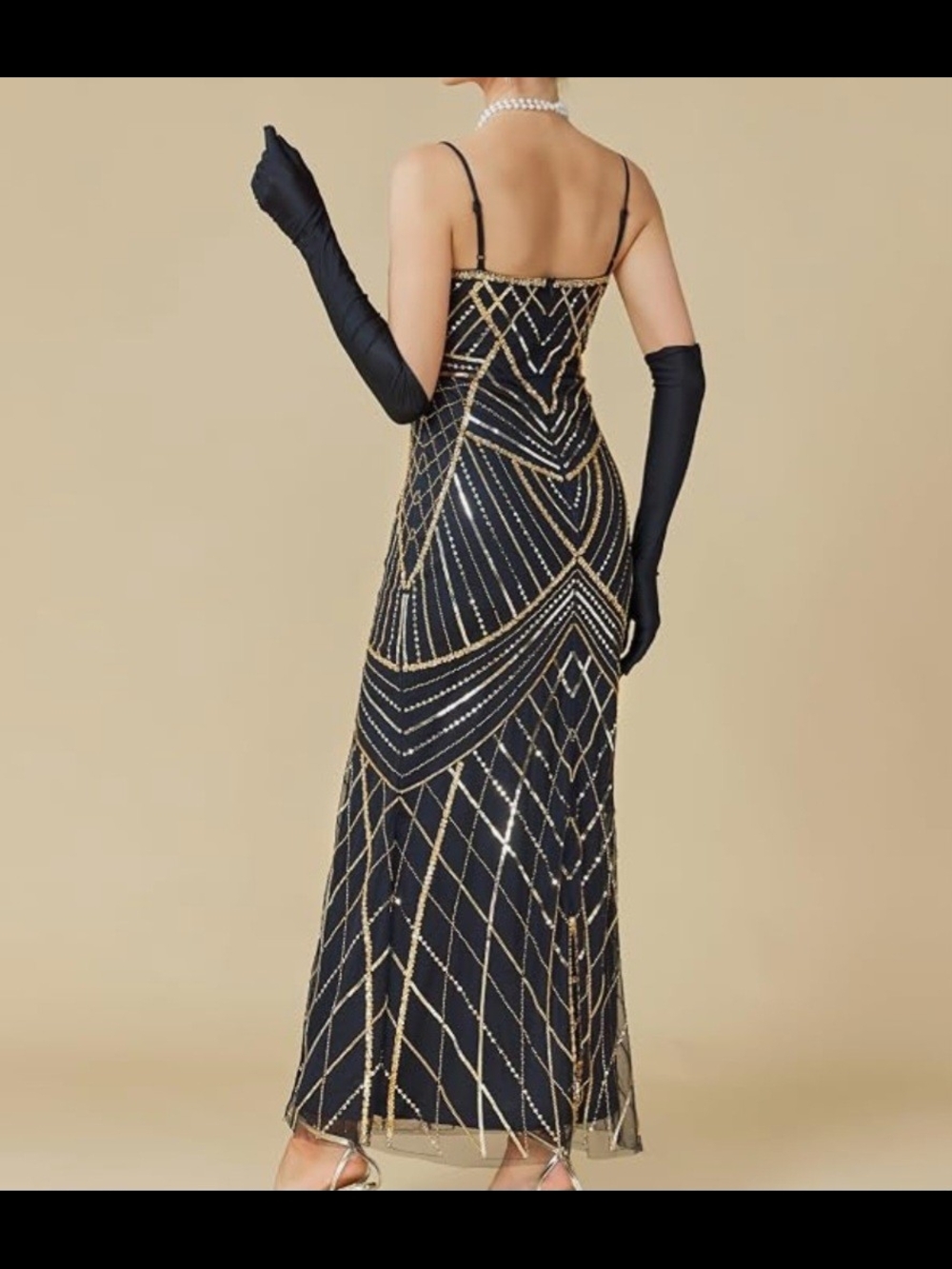 Gold-Embellished Black Evening Gown - image 1